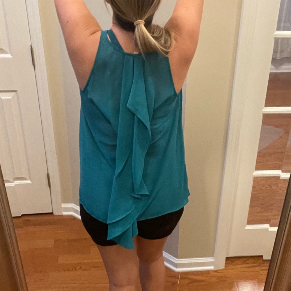 Lush Turqoise Flowy Sheer Raceback Top Sz S